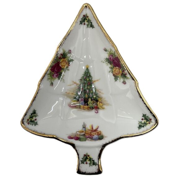 1990 Royal Albert LTD Christmas Magic Tree Shaped Sweet Dish Bone China #55 - Picture 1 of 9